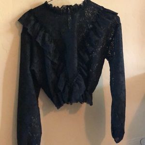 Black Lace Long Sleeve Crop